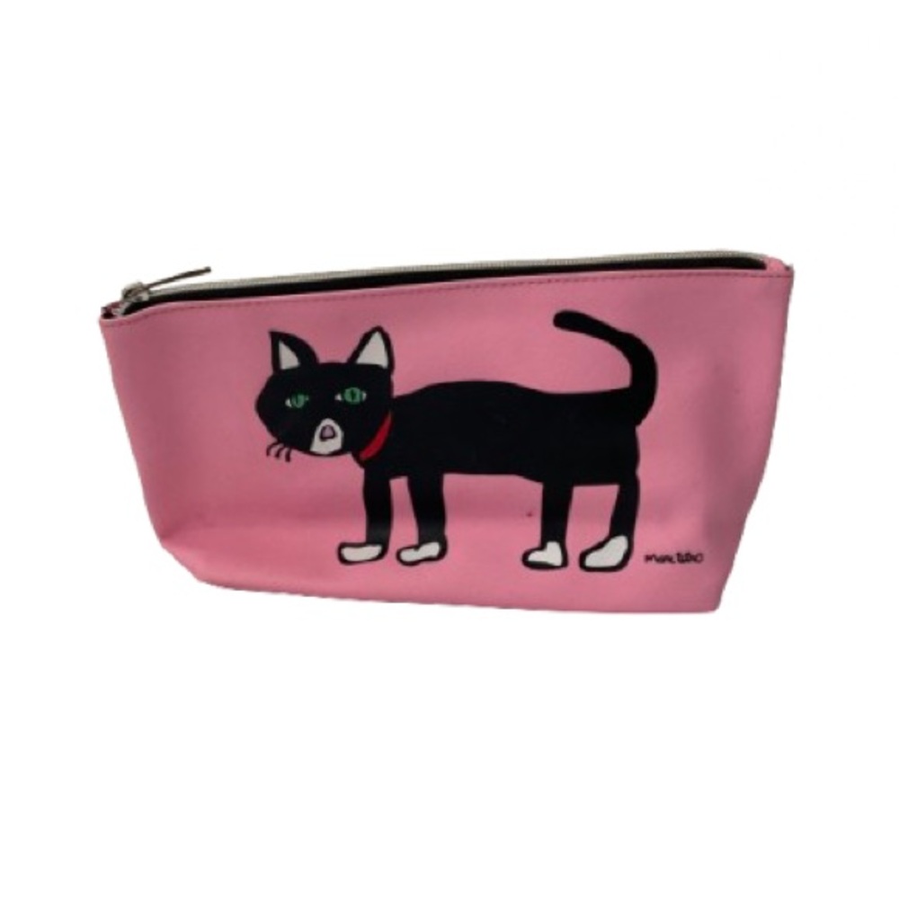 Playful Pink Cosmetic Bag with Black Cat Design